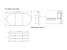 ISSY Halo 1501-1800 x 930mm Rounded Triple Mirror with Shaving Cabinet (Recessed)