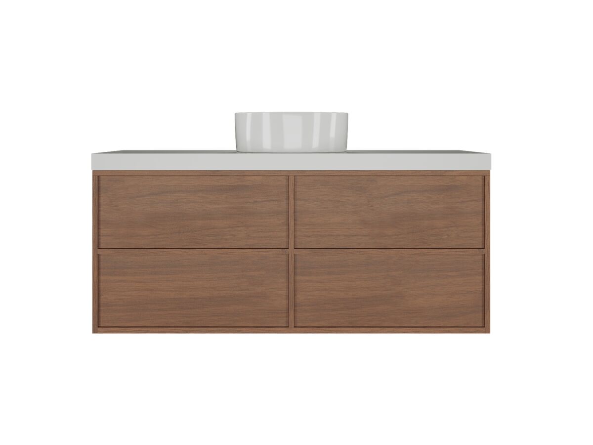 Supporting Image - Kado Aspect Wall Hung Vanity Unit 1200mm 4 Drawer Corian 50mm Top - Florentine Walnut