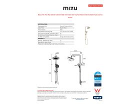 Specification Sheet - Mizu Drift Twin Rail Shower 250mm ABS Overhead with Top Rail Water Inlet Brushed Brass (5 Star)