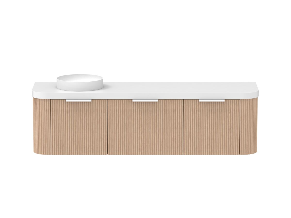 Supporting Image - Kado Neue Fluted Double Curve All Drawer 1800mm Wall Hung Vanity with Left Hand Basin Durasein 50mm Top Blonde Oak
