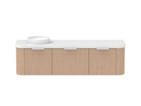 Supporting Image - Kado Neue Fluted Double Curve All Drawer 1800mm Wall Hung Vanity with Left Hand Basin Durasein 50mm Top Blonde Oak