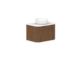 Supporting Image - Kado Neue Fluted Double Curve All Drawer 750 Wall Hung Vanity with Centre Basin 20mm Florentine Walnut