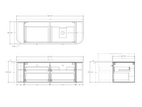 Technical Drawing - Kado Era Double Curve All Drawer 1500mm Wall Hung Vanity with Right Hand Basin 20mm Top
