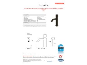 Specification Sheet - Sussex Pure Basin Mixer Curved Spout with Diamond Textured Handles PVD Matte Black (5 Star) Lead Free