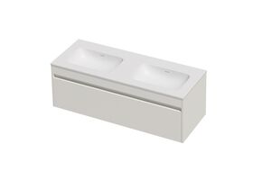 Hero - Posh Domaine Single 1200 Double Bowl 1 Drawer Wall Hung Vanity White Console Top Matte White Mineral Cast No Taphole