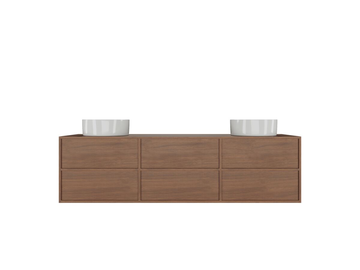 Supporting Image - Kado Aspect 1800mm Wall Hung Vanity Unit Double Bowl Timber Top - Florentine Walnut