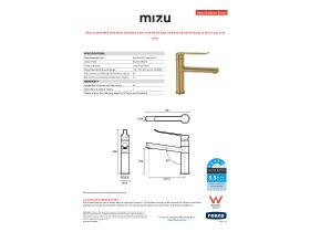 Specification Sheet - Mizu Soothe MK2 Sink Mixer Extended Lever with Red & Blue Indicators Brushed Brass (5 Star) Lead Free
