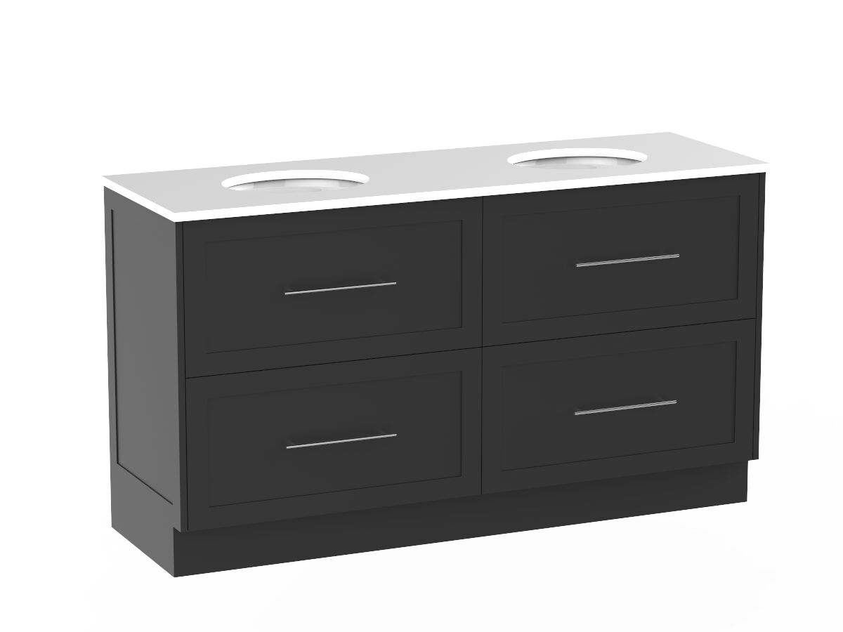 Supporting Image - Kado Lux All Drawer 1500mm Floor Mounted Vanity Double Basin 20mm - Black - Angle