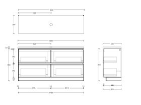 Technical Drawing - Posh Domaine All-Drawer Twin 1800mm Floor Mounted Vanity Unit Single Bowl 50mm Top