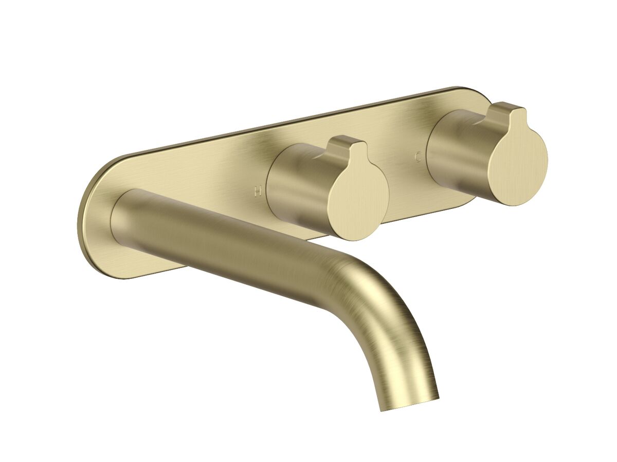 Supporting Image - Faucet Strommen Vara Fin Wall Basin / Bath Hostess Tap System Right Hand 150mm Trimset Brushed Admiralty Brass (6 Star) Lead Free