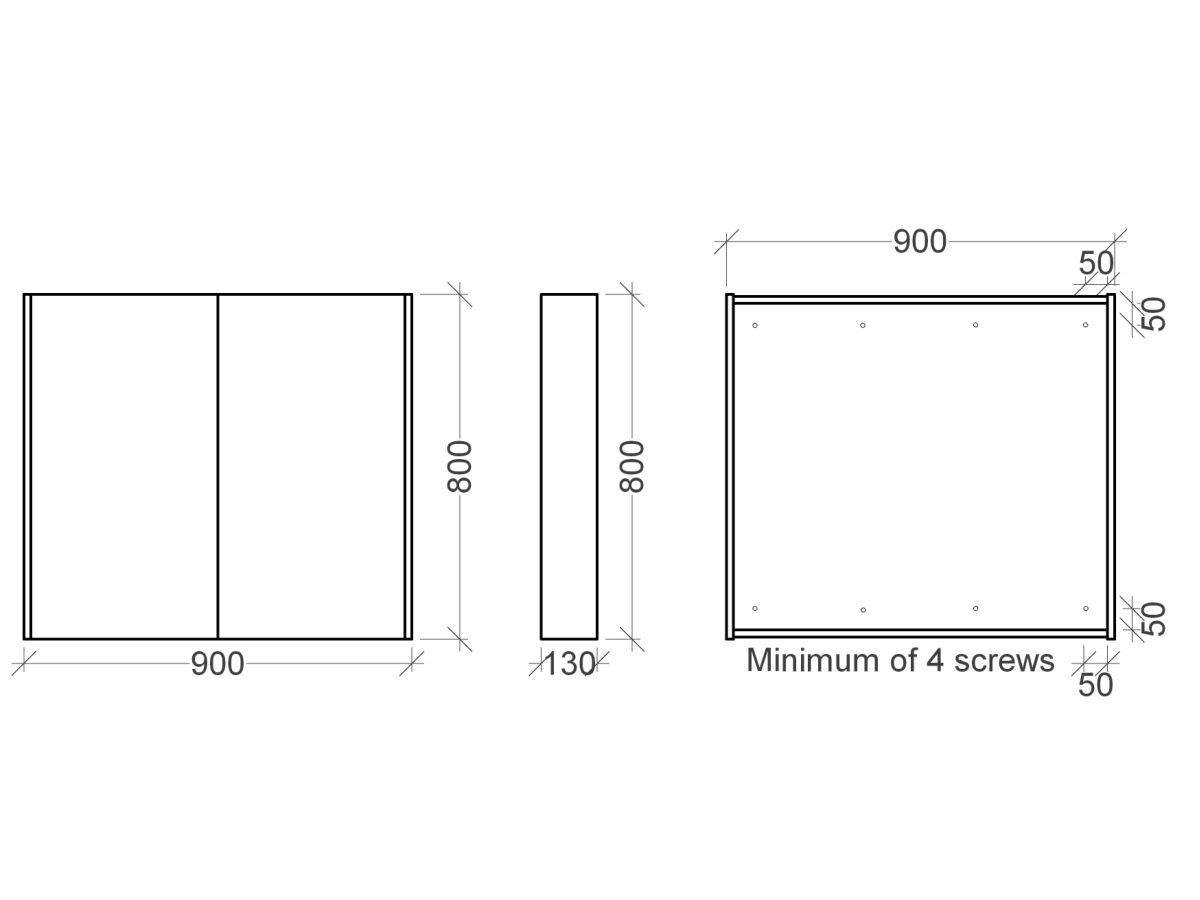 Kado Arc Shaving Cabinet 900W X 800H X 130D Double Door - Solid Timber Sides