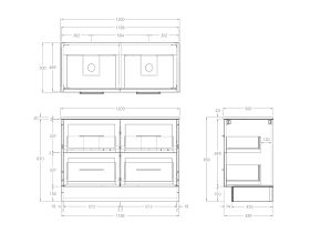Kado Lux Floor Mounted 1200mm with Kickboard 4 Drawer Double Vanity (No Basin)
