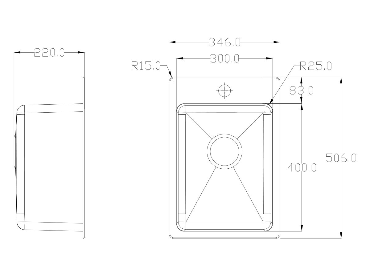 Memo Hugo Compact Sink 1 Taphole Stainless Steel