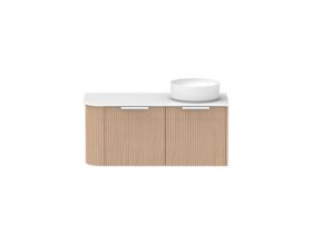 Supporting Image - Kado Neue Fluted Single Curve All Drawer 1050mm Wall Hung Vanity with Right Hand Basin Durasein 12mm Top Blonde Oak
