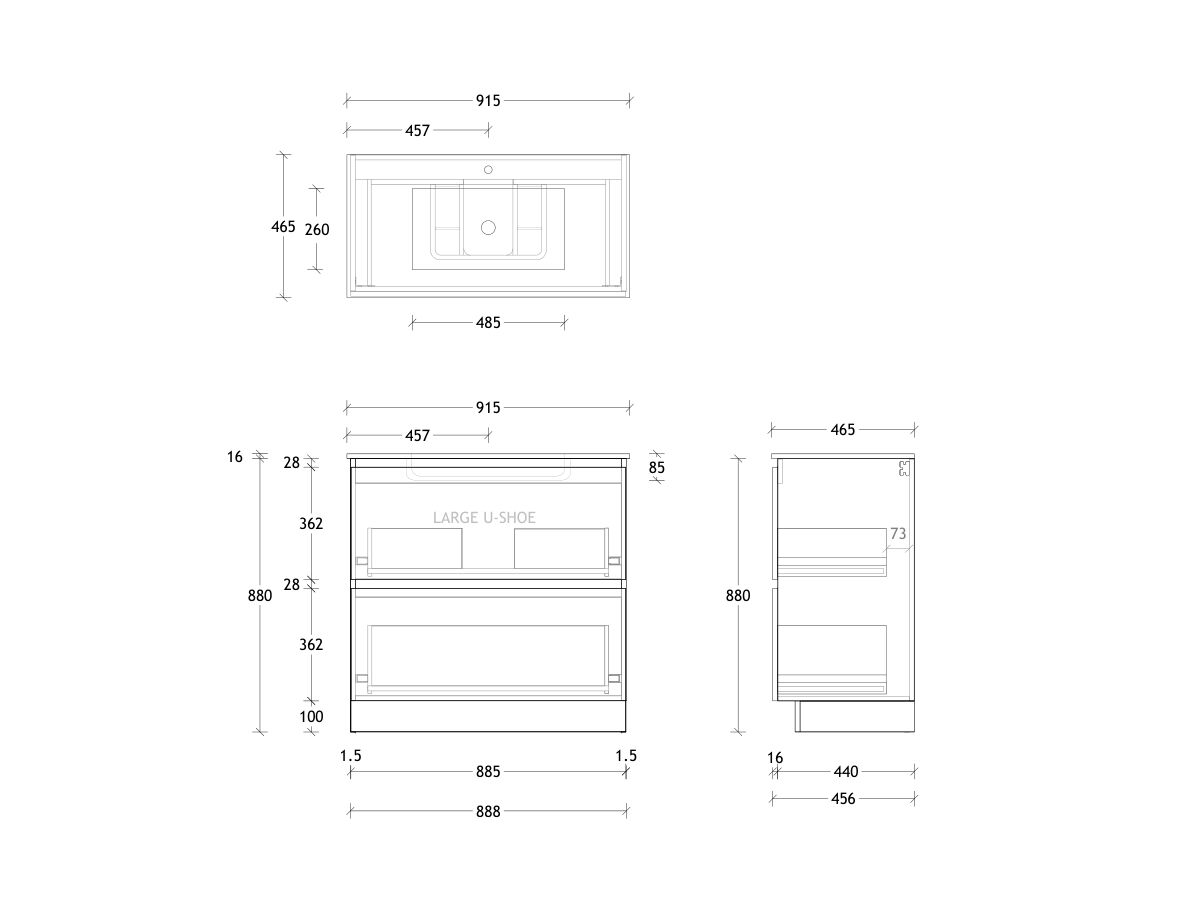 Posh Domaine & Domaine Plus All-Drawer Twin 900mm Floor Mounted Vanity Unit Ceramic Top Centre Basin