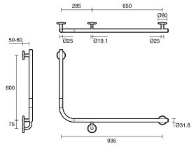 Mizu Drift 935mm x 600mm x 90 Degree Accessible Toilet Grab Rail Modular Right Hand