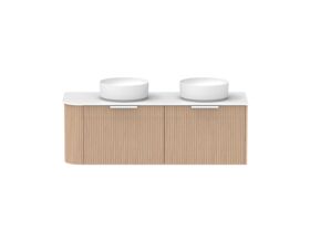 Supporting Image - Kado Neue Fluted Single Curve All Drawer 1350mm Wall Hung Vanity with Double Basin Durasein 12mm Top Blonde Oak
