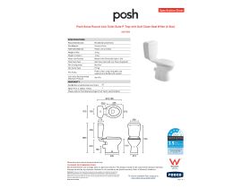 Specification Sheet - Posh Solus Round Link Toilet Suite P Trap with Soft Close Seat White (4 Star)