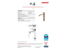 Specification Sheet - Milli Etch Extended Height Basin Mixer Tap Brushed Bronze (6 Star)