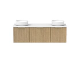 Supporting Image - Kado Neue Fluted Square All Drawer 1500mm Wall Hung Vanity with Double Basin 20mm Top Boston Oak