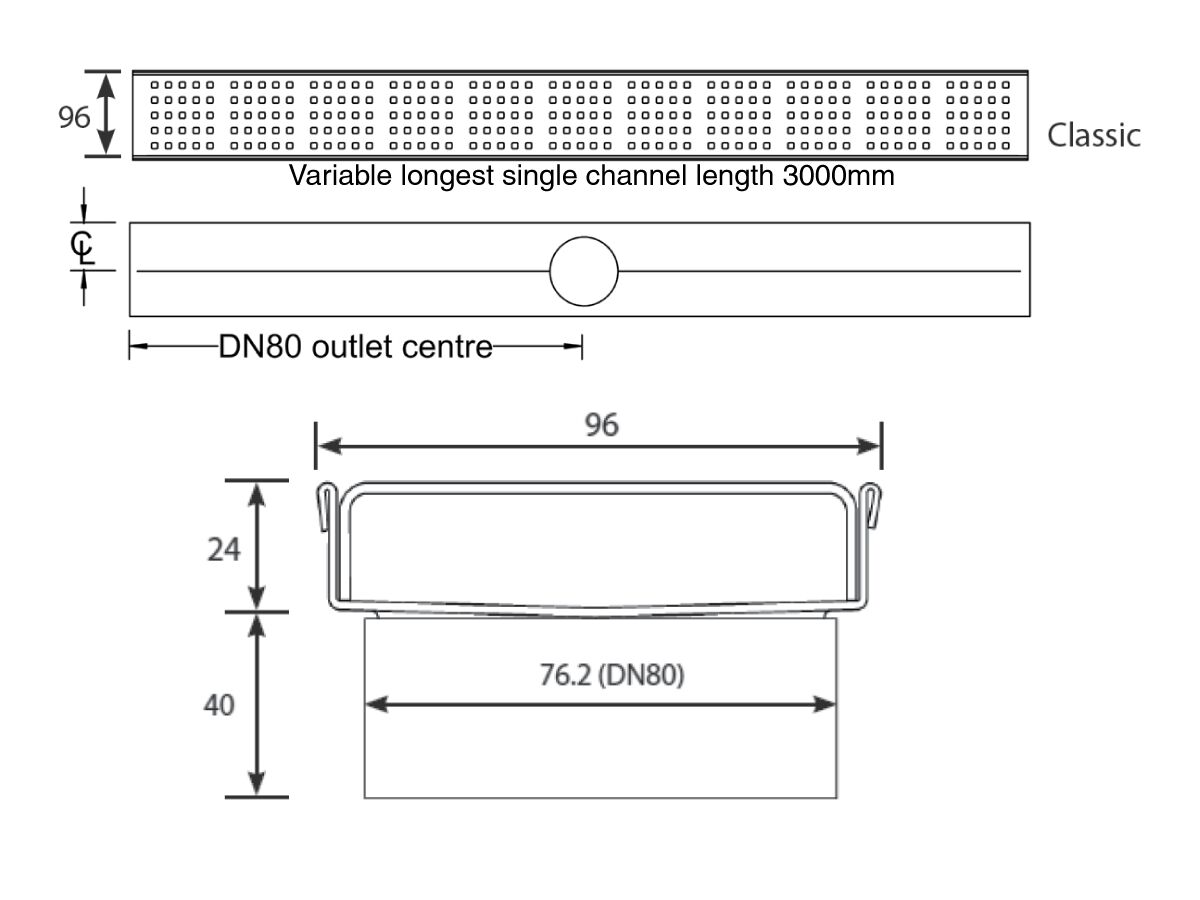 Kado Classic Shower Channel Custom Welded Ends Made to Length Satin
