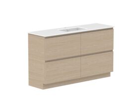 Supporting Image - Posh Domaine All-Drawer Twin 1500mm Floor Mounted Vanity Unit Single Bowl Matte White Ceramic Top Centre Basin