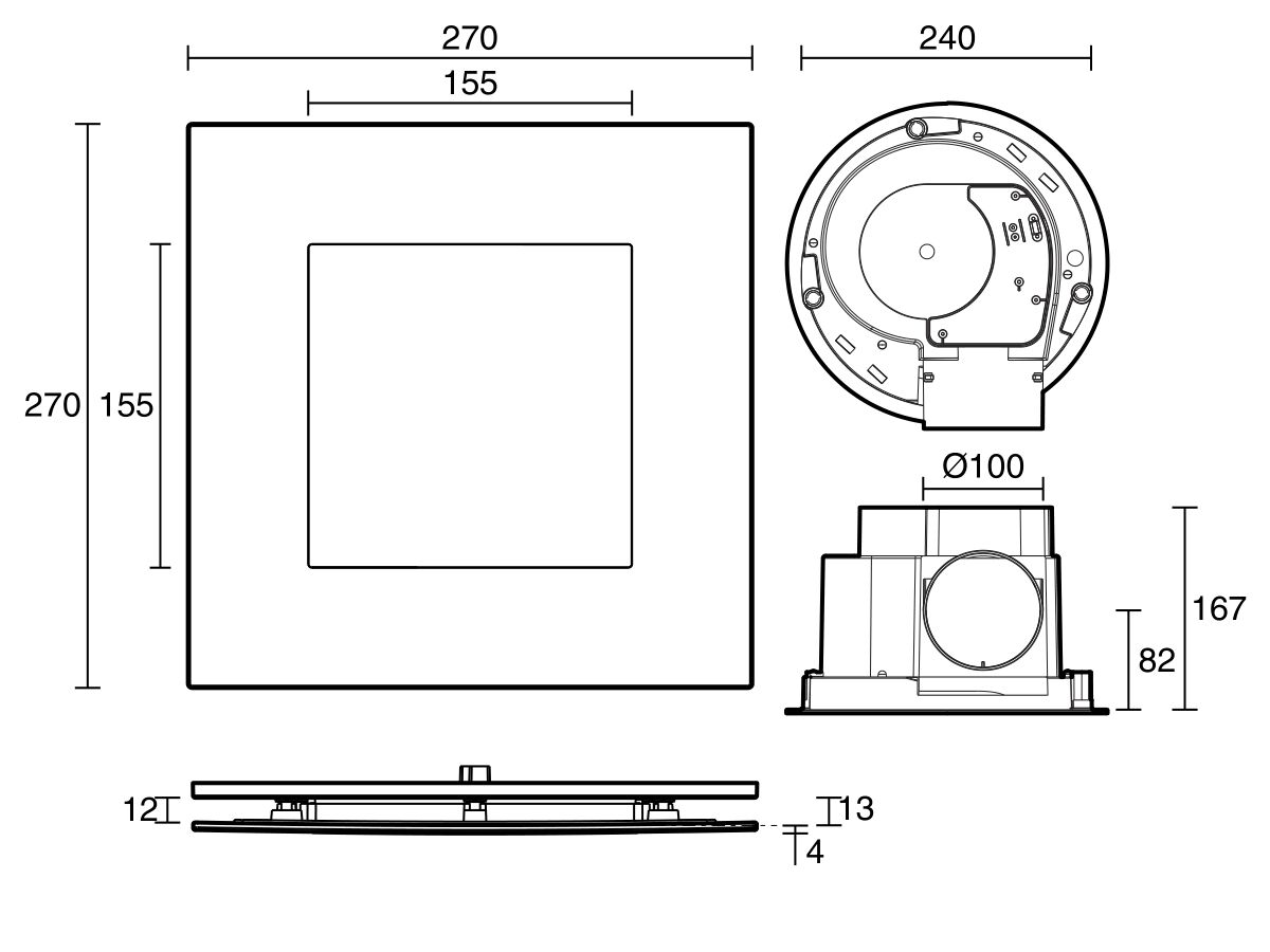Kado Lux HiFlow 200 LED Exhaust Fan Square