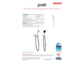 Specification Sheet - Posh Solus MK3 Handshower with Water Inlet Wall Bracket 3 Function Brushed Nickel (4 Star)
