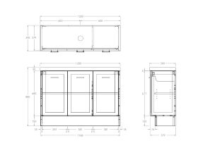 Technical Drawing - Kado Lux Ensuite All Door 1200mm Floor Mount Centre Basin 50mm Top