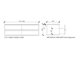 ISSY Z8 Custom Vanity Unit 1101-1300mm (W) x 450mm (D) x 390mm (H) 3 Drawer Semi Inset Basin