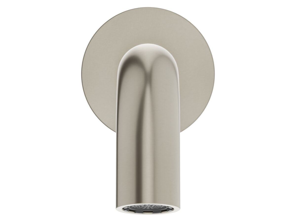 Supporting Image 2 - Mizu Drift Wall Basin/Bath Outlet Curve Spout 200mm Brushed Nickel (6 Star) Lead Free - Front