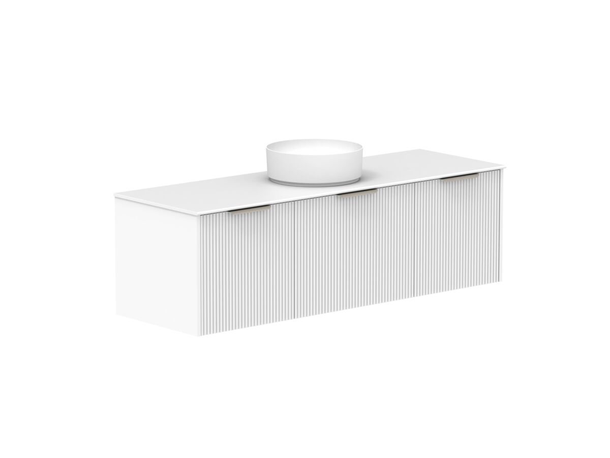Supporting Image 2- Kado Neue Fluted Square All Drawer 1500mm Wall Hung Vanity with Centre Basin Durasein 12mm Top Ultra White