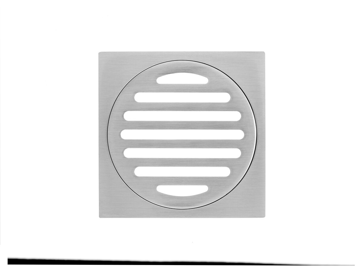 Mizu Drift Brass Trapscrew Grate Square 100mm Brushed Nickel
