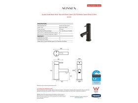 Specification Sheet - Sussex Scala Basin Mixer Tap with 90mm Outlet LUX PVD Matte Opium Black (5 Star)