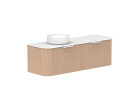 Supporting Image 2- Kado Neue Fluted Double Curve All Drawer 1500 Wall Hung Vanity with Left Hand Basin Durasein 12mm Top Blonde Oak