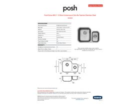 Specification Sheet - Posh Solus MK3 1 1/3 Bowl Undermount Sink No Taphole Stainless Steel