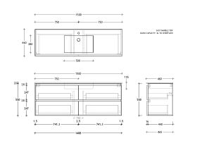 Posh Domaine All-Drawer Twin 1500mm Single Bowl Basin Wall Hung Vanity Cast Marble Top