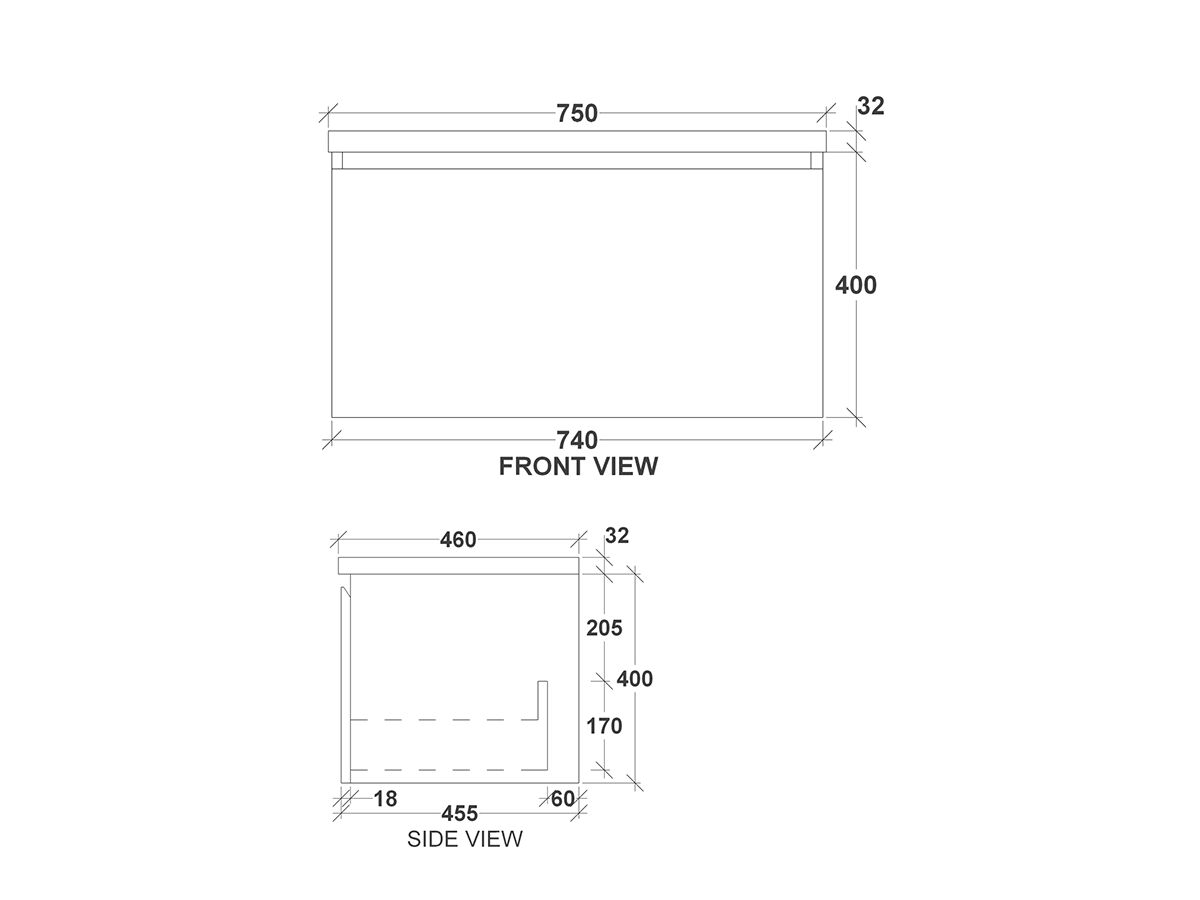 Kado Arc Timber All Drawer 750 Vanity Timber 32mm Top