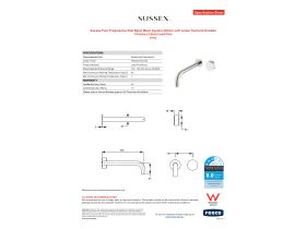 Specification Sheet - Sussex Pure Progressive Wall Basin Mixer System 250mm with Linear Textured Handles Chrome (3 Star) Lead Free