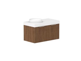 Hero - Kado Neue Fluted Square 900mm Wall Hung Vanity with Left Basin 90mm Top Florentine Walnut