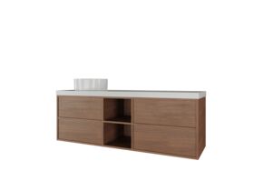 Supporting Image - Kado Aspect Shelf Vanity Unit 1800mm Single Bowl 4 Drawer Caesarstone Mineral 50mm Top - Florentine Walnut