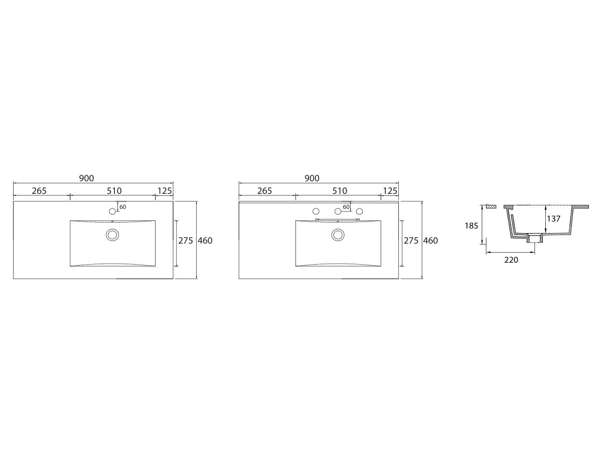 Posh Bristol MK2 Vanity Top Only Right Hand Bowl 1 Taphole 900mm