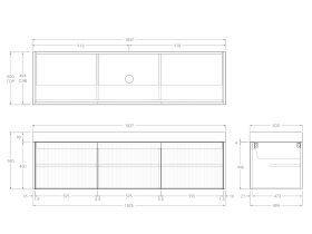 Technical Drawing - Kado Neue Fluted Square All Door 1800mm Wall Hung Vanity with Centre Basin 90mm Top