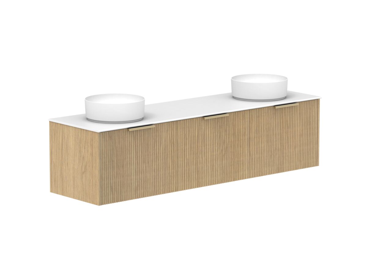 Supporting Image 2- Kado Neue Fluted Square All Drawer 1800mm Wall Hung Vanity with Double Basin Durasein 12mm Top Boston Oak