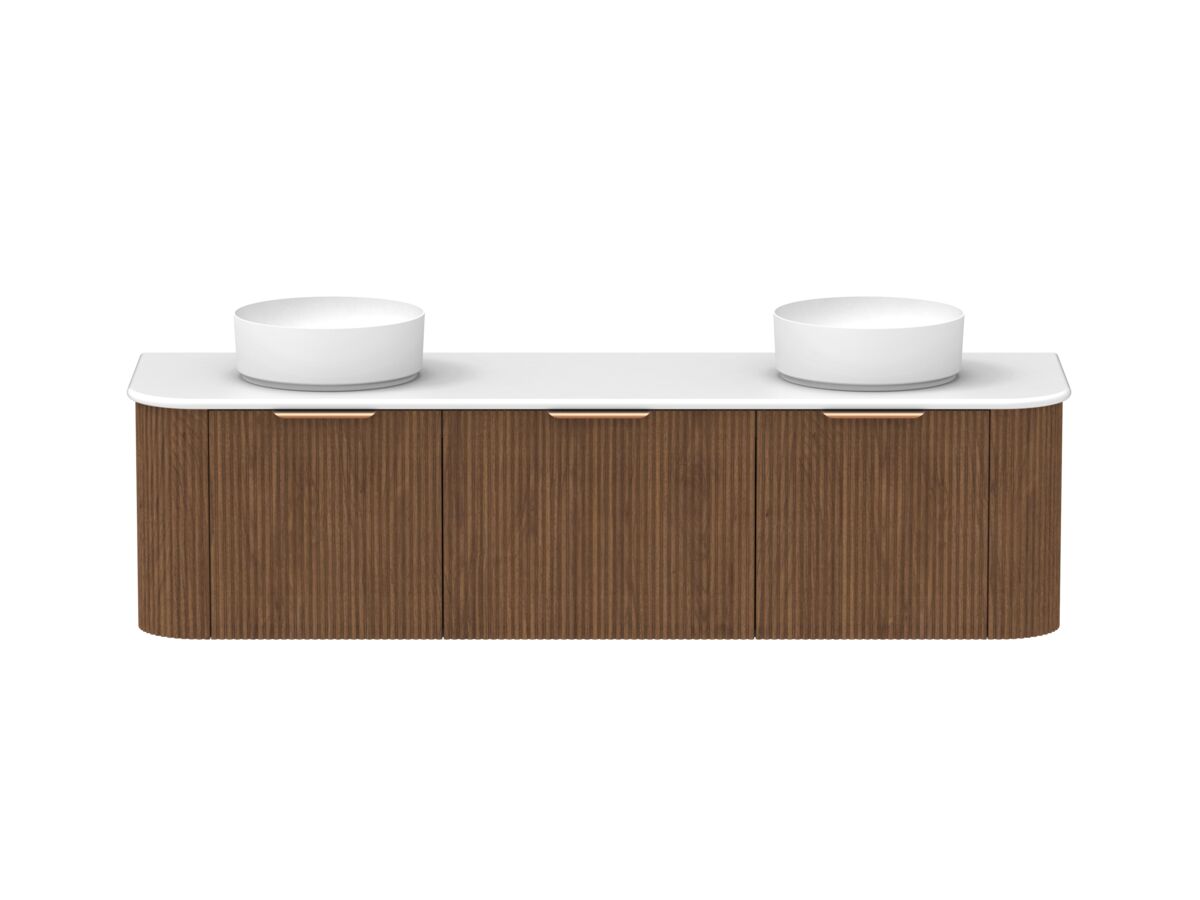 Hero - Kado Neue Fluted Double Curve All Drawer 1800 Wall Hung Vanity With Double Basin 20mm Florentine Walnut