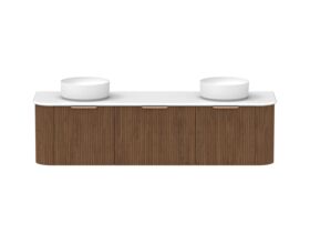 Hero - Kado Neue Fluted Double Curve All Drawer 1800 Wall Hung Vanity With Double Basin 20mm Florentine Walnut