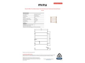 Specification Sheet - Mizu Drift MK2 750 x 800mm Heated Towel Rail Only (Less Transformer) Brushed Bronze