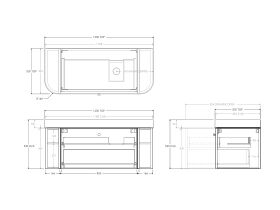 Technical Drawing - Kado Era Double Curve All Drawer 1200mm Wall Hung Vanity Right Hand Basin 90mm Durasein Top
