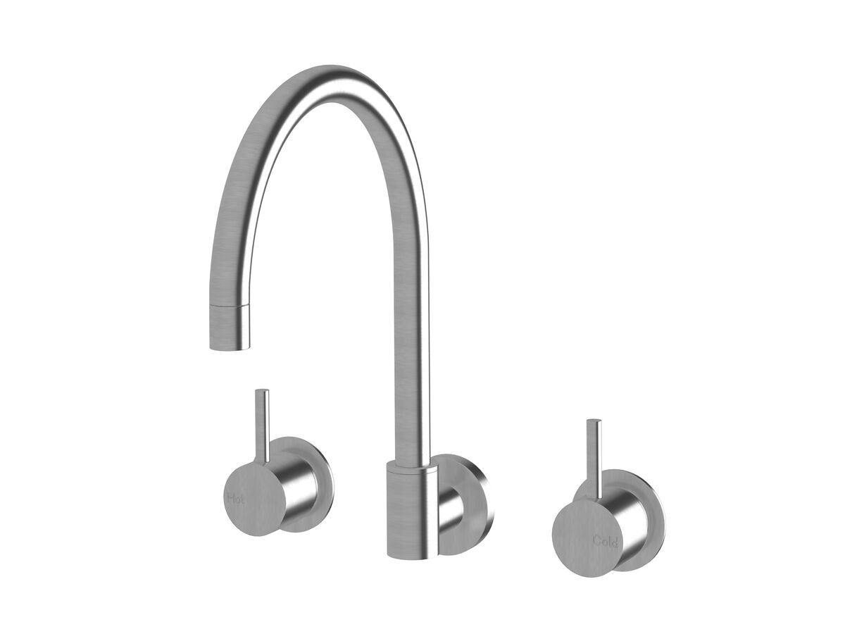 Hero - Sussex Scala Wall Sink Set Curved Satin Chrome (3 Star)