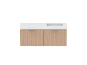 Supporting Image - Kado Neue Fluted Square All Drawer 1200mm Wall Hung Vanity with Right Hand Basin 90mm Top Blonde Oak